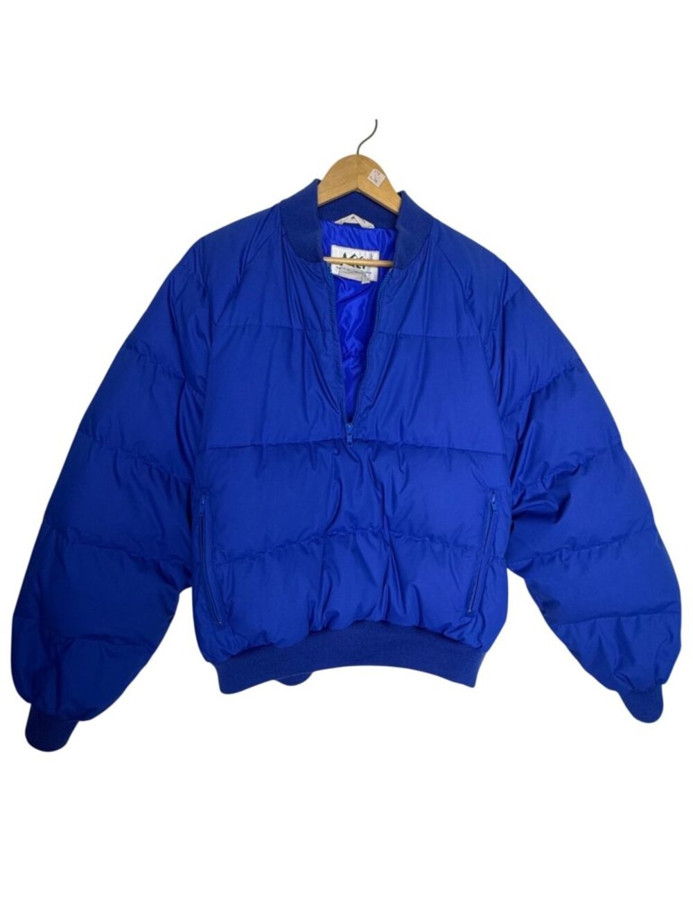 Vintage REI Blue Goose Down Insulated 1/4 Zip Puffer Jacket Ribbed Trim Sz XL